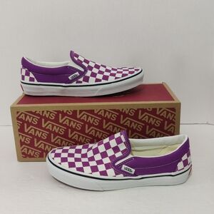 Vans Classic Purple Checkerboard Slip-On Skate Shoes Mens 5.5 Retro 80s Womens 7